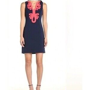Lilly Pulitzer Janice Sheath Dress Small Navy /pink Sleeveless Scoop Back